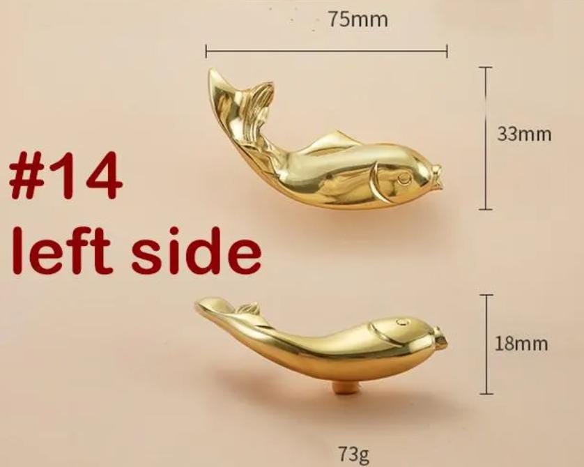Solid Brass Fish Drawer Knob 33 75 mm 1 1/4" 3" Gold Color Kitchen Door Drawer Pull Furniture Hardware Wholesale