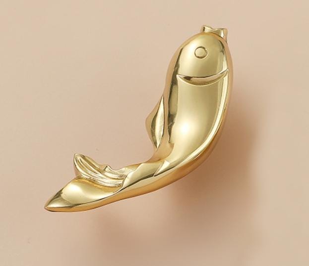 Solid Brass Fish Drawer Knob 33 75 mm 1 1/4" 3" Gold Color Kitchen Door Drawer Pull Furniture Hardware Wholesale