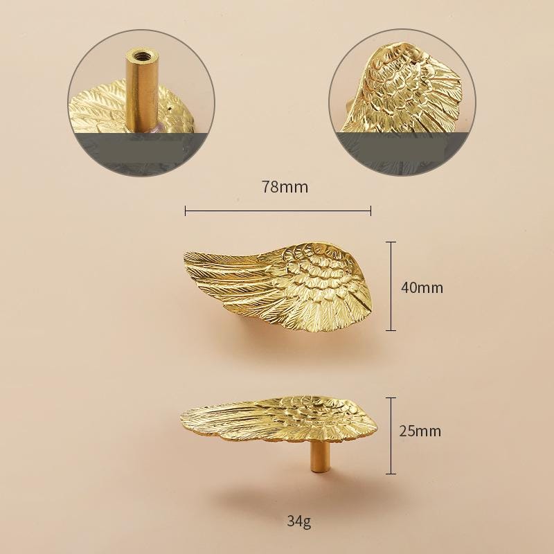 Solid Brass Wings Drawer Knob 40 78 mm 1 5/8" 3 1/8" Gold Color Kitchen Door Drawer Pull Furniture Hardware Wholesale