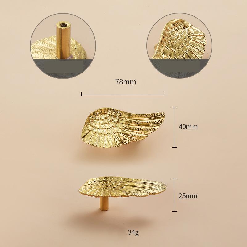 Solid Brass Wings Drawer Knob 40 78 mm 1 5/8" 3 1/8" Gold Color Kitchen Door Drawer Pull Furniture Hardware Wholesale