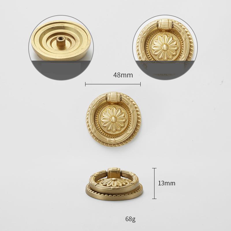 Solid Brass Flower Drop Ring Drawer Pull Knob Door Knocker 13 48 mm 1/2" 7/8" Gold Color Kitchen Furniture Hardware Wholesale Bulk