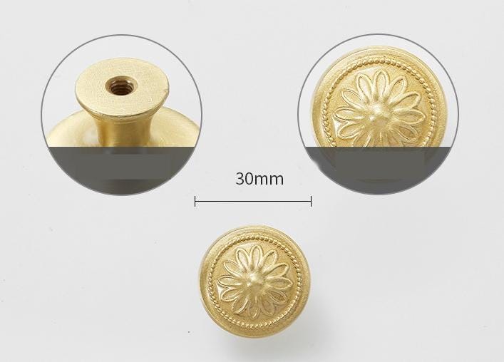 Solid Brass Flower Drawer Knob 25 30 mm 1 1 1/8 Inches Gold Color Kitchen Door Drawer Pull Furniture Hardware Wholesale