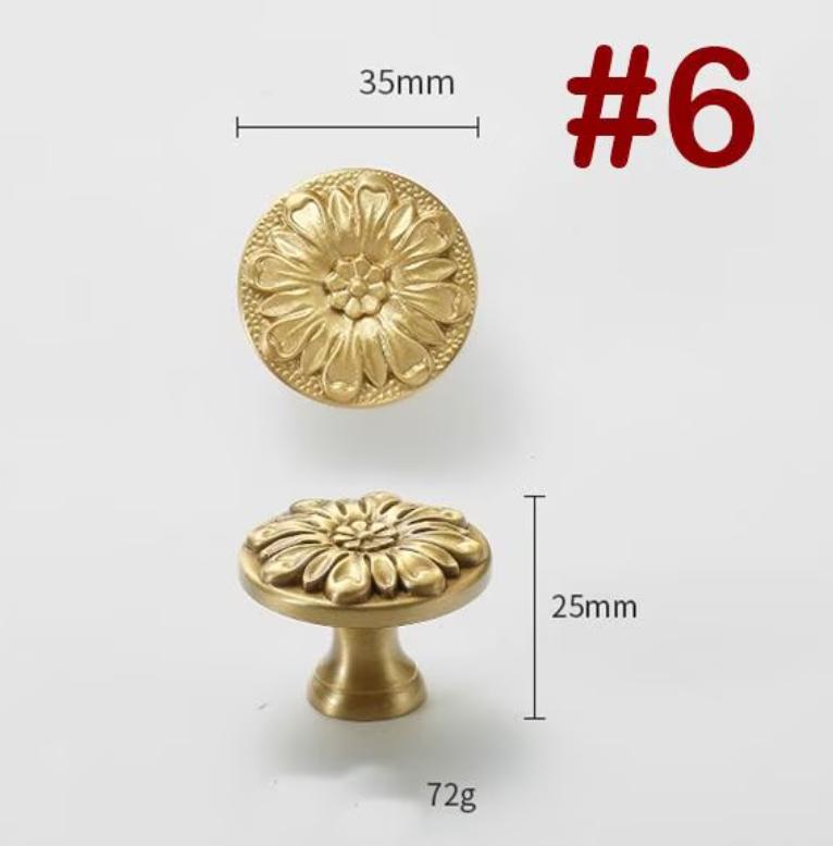 Solid Brass Flower Drawer Knob 25 35 mm 1 1 3/8 Inches Gold Color Kitchen Door Drawer Pull Furniture Hardware Wholesale
