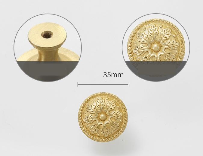 Solid Brass Flower Drawer Knob 30 35 mm 1 1/8 1 3/8 Inches Gold Color Kitchen Door Drawer Pull Furniture Hardware Wholesale