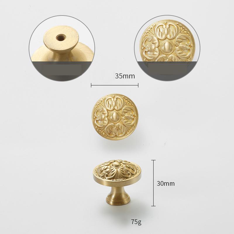 Solid Brass Flower Drawer Knob 30 35 mm 1 1/8 1 3/8 Inches Gold Color Kitchen Door Drawer Pull Furniture Hardware Wholesale
