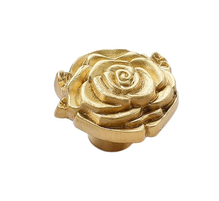Solid Brass Flower Drawer Knob 26 36 mm 1 1 3/8 Inches Gold Color Kitchen Door Drawer Pull Furniture Hardware Wholesale