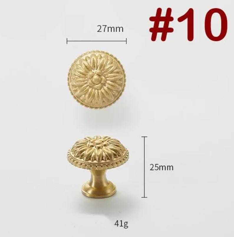 Solid Brass Flower Drawer Knob 25 27 mm 1 1 1/8 Inches Gold Color Kitchen Door Drawer Pull Furniture Hardware Wholesale