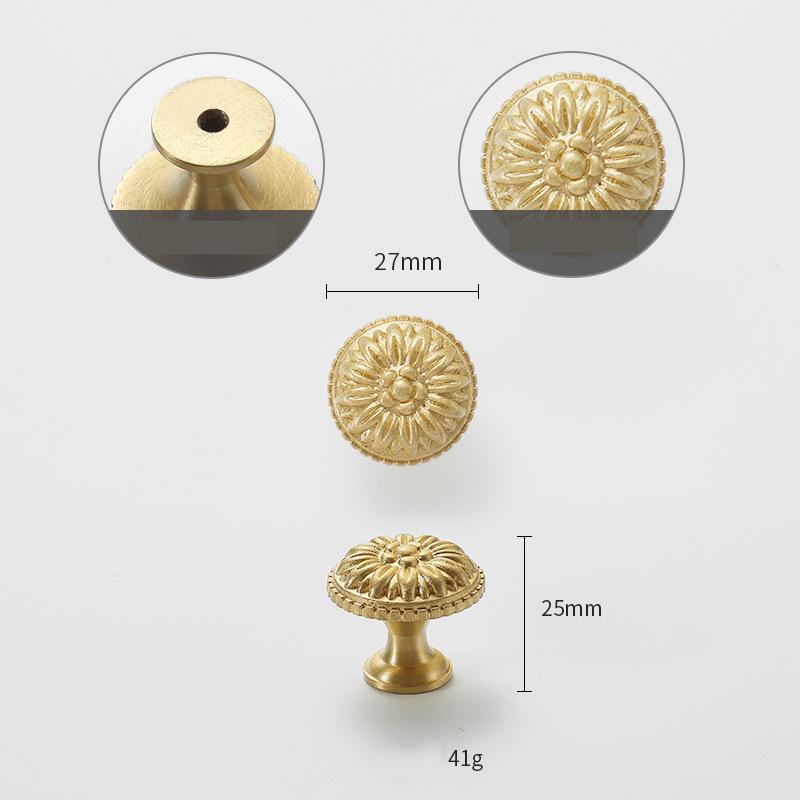Solid Brass Flower Drawer Knob 25 27 mm 1 1 1/8 Inches Gold Color Kitchen Door Drawer Pull Furniture Hardware Wholesale
