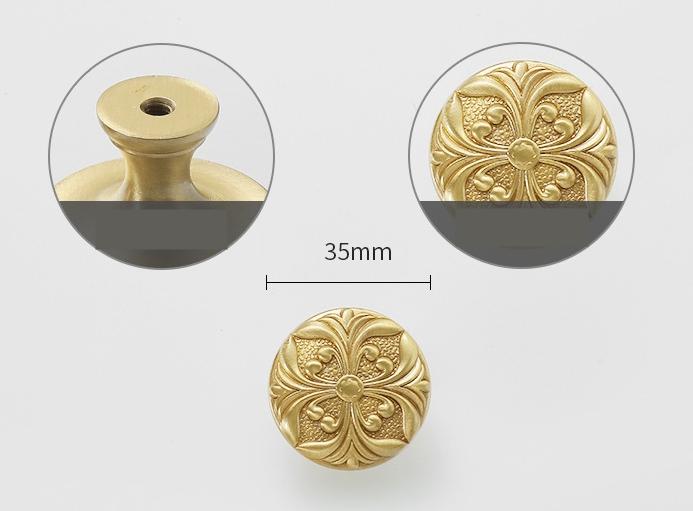 Solid Brass Flower Drawer Knob 25 35 mm 1 1 3/8 Inches Gold Color Kitchen Door Drawer Pull Furniture Hardware Wholesale