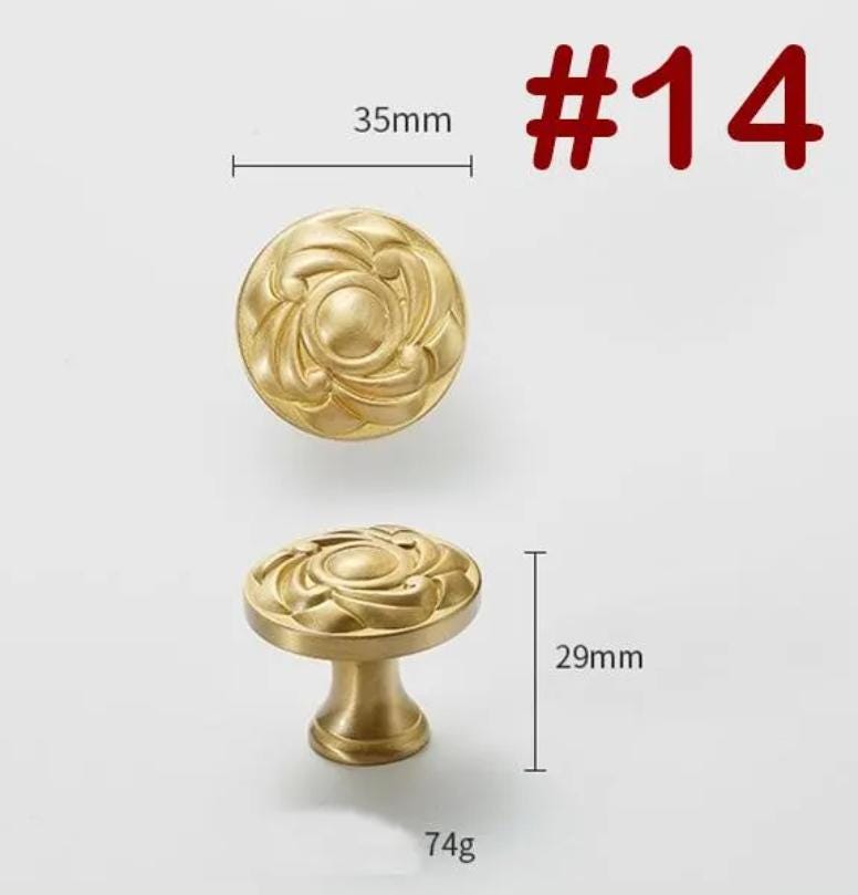 Solid Brass Flower Drawer Knob 29 35 mm 1 1/8 1 3/8 Inches Gold Color Kitchen Door Drawer Pull Furniture Hardware Wholesale
