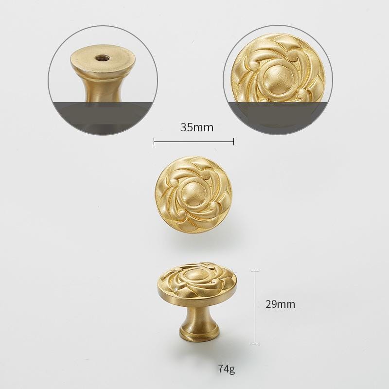 Solid Brass Flower Drawer Knob 29 35 mm 1 1/8 1 3/8 Inches Gold Color Kitchen Door Drawer Pull Furniture Hardware Wholesale