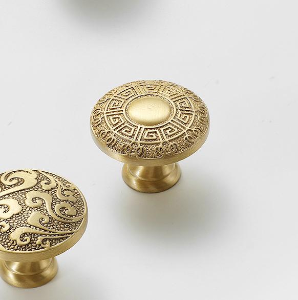 Solid Brass Pattern Drawer Knob 25 35 mm 1 1 3/8 Inches Gold Color Kitchen Door Drawer Pull Furniture Hardware Wholesale