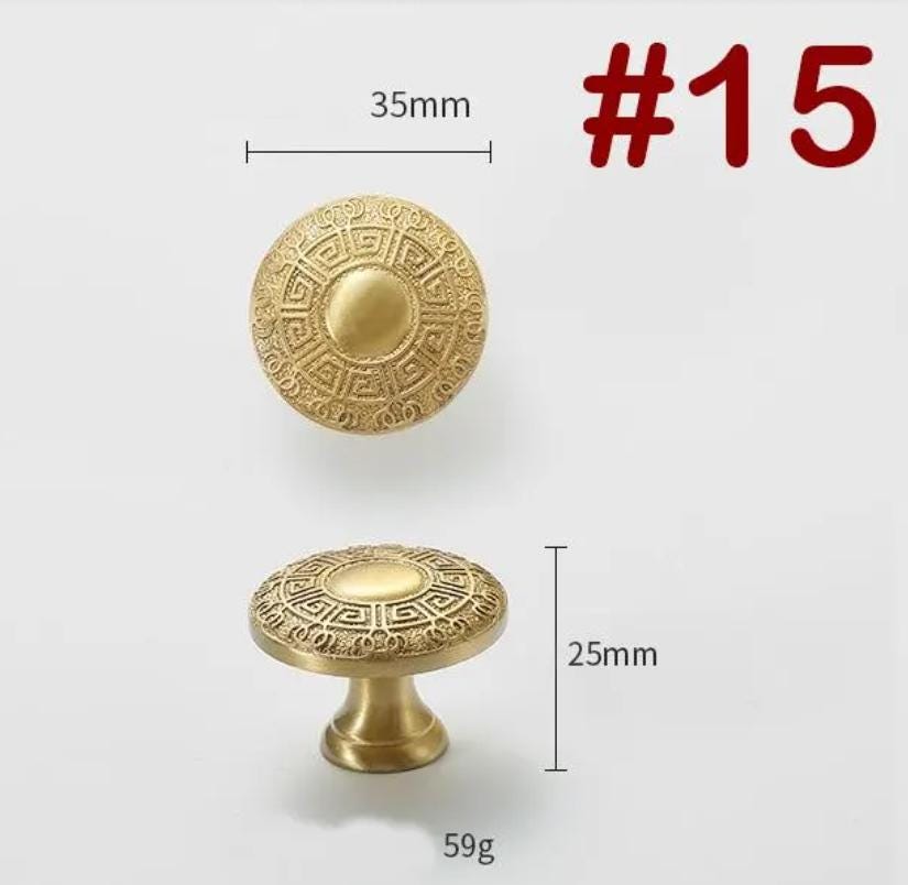 Solid Brass Pattern Drawer Knob 25 35 mm 1 1 3/8 Inches Gold Color Kitchen Door Drawer Pull Furniture Hardware Wholesale