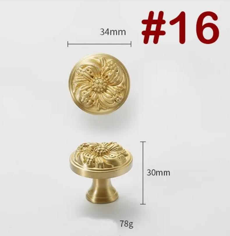 Solid Brass Flower Drawer Knob 30 34 mm 1 1/8 1 3/8 Inches Gold Color Kitchen Door Drawer Pull Furniture Hardware Wholesale