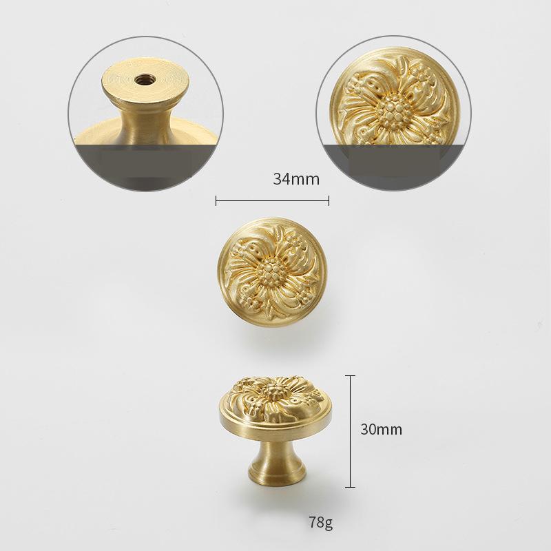 Solid Brass Flower Drawer Knob 30 34 mm 1 1/8 1 3/8 Inches Gold Color Kitchen Door Drawer Pull Furniture Hardware Wholesale