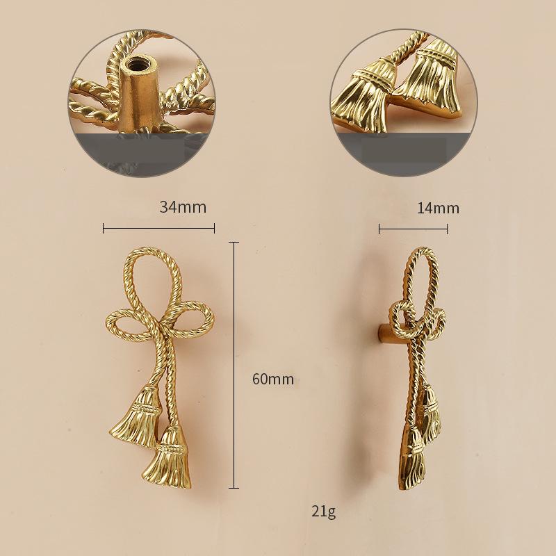 Solid Brass Tassel Drawer Knob 34 60 mm 1 3/8 2 3/8 Inches Gold Color Kitchen Door Drawer Pull Furniture Hardware Wholesale