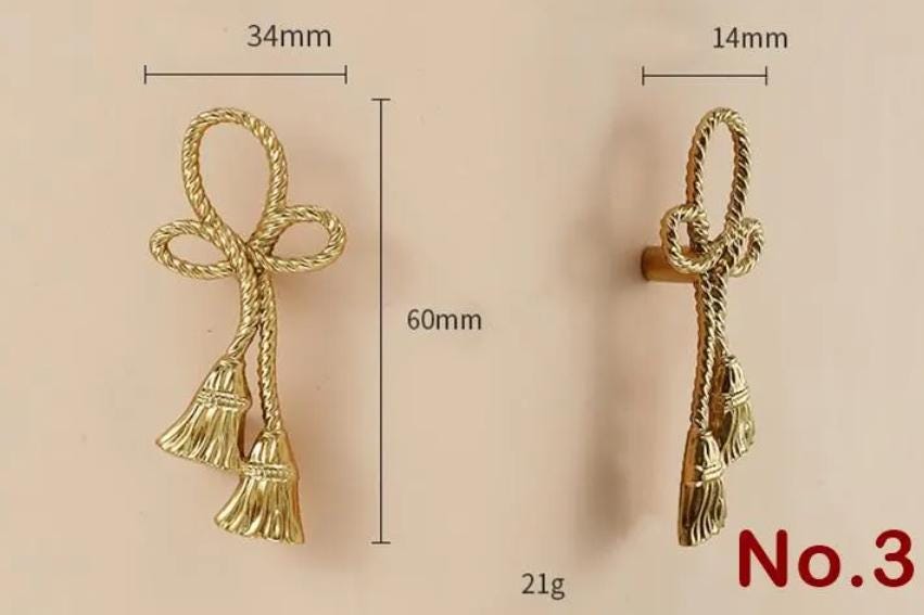 Solid Brass Tassel Drawer Knob 34 60 mm 1 3/8 2 3/8 Inches Gold Color Kitchen Door Drawer Pull Furniture Hardware Wholesale
