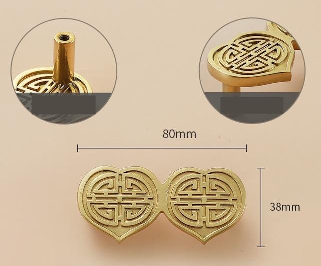 Solid Brass Heart Drawer Pull Handle 24 80 mm 1 3 1/8 Inches Gold Color Kitchen Door Drawer Pull Furniture Hardware Wholesale