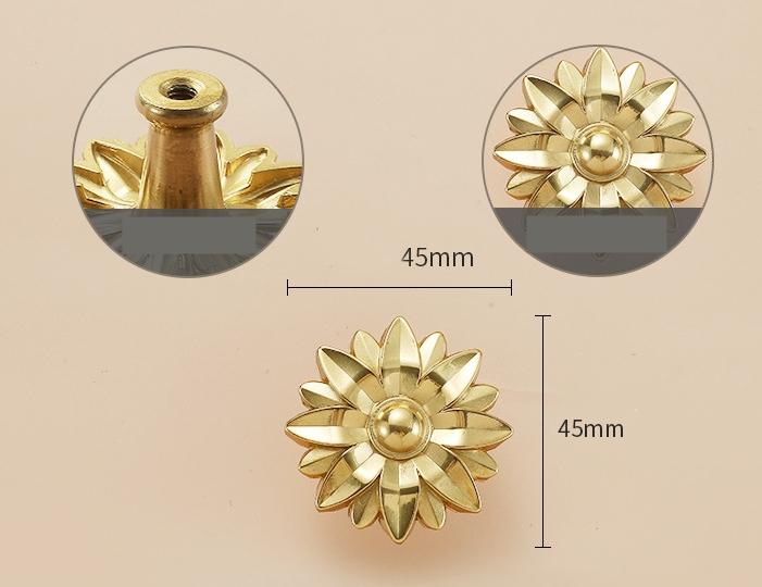 Solid Brass Flower Drawer Knob 24 45 mm 1 1 3/4 Inches Gold Color Kitchen Door Drawer Pull Furniture Hardware Wholesale