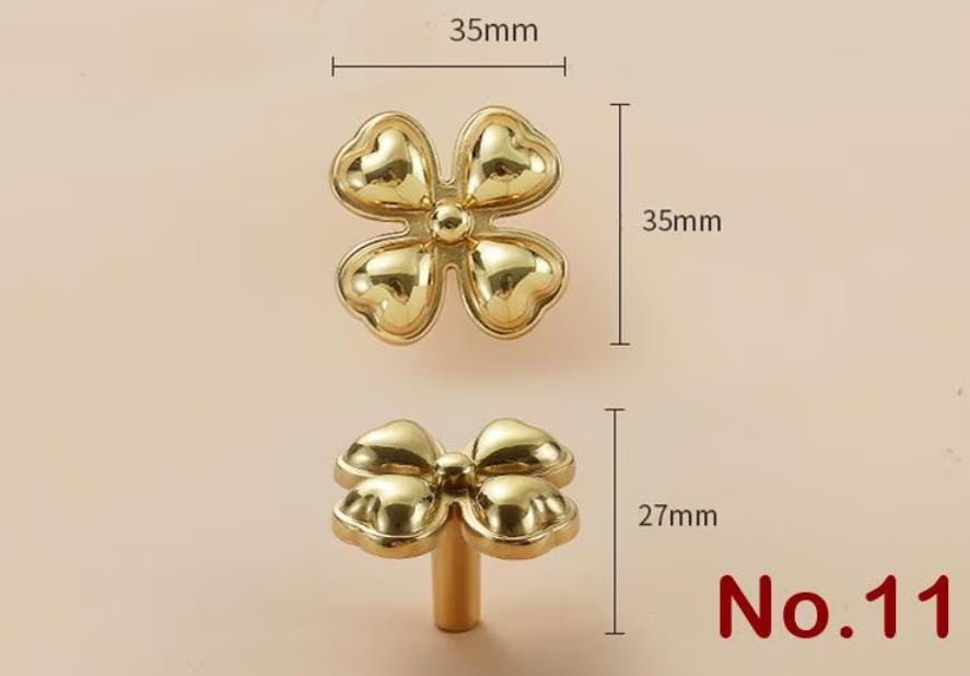 Solid Brass Flower Drawer Knob 27 35 mm 1 1 3/8 Inches Gold Color Kitchen Door Drawer Pull Furniture Hardware Wholesale