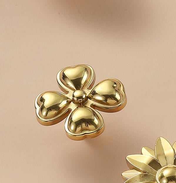 Solid Brass Flower Drawer Knob 27 35 mm 1 1 3/8 Inches Gold Color Kitchen Door Drawer Pull Furniture Hardware Wholesale
