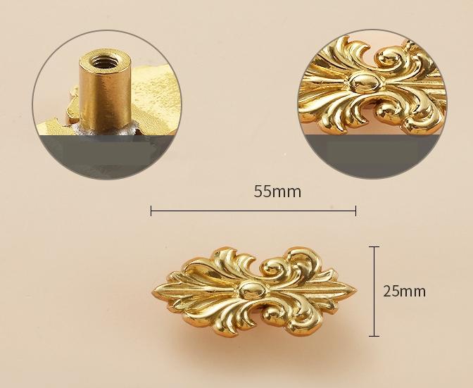 Solid Brass Flower Drawer Knob 18 55 mm 3/4 2 1/8 Inches Gold Color Kitchen Door Drawer Pull Furniture Hardware Wholesale