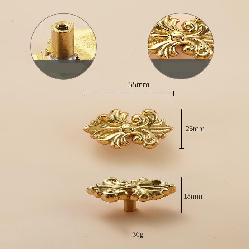 Solid Brass Flower Drawer Knob 18 55 mm 3/4 2 1/8 Inches Gold Color Kitchen Door Drawer Pull Furniture Hardware Wholesale