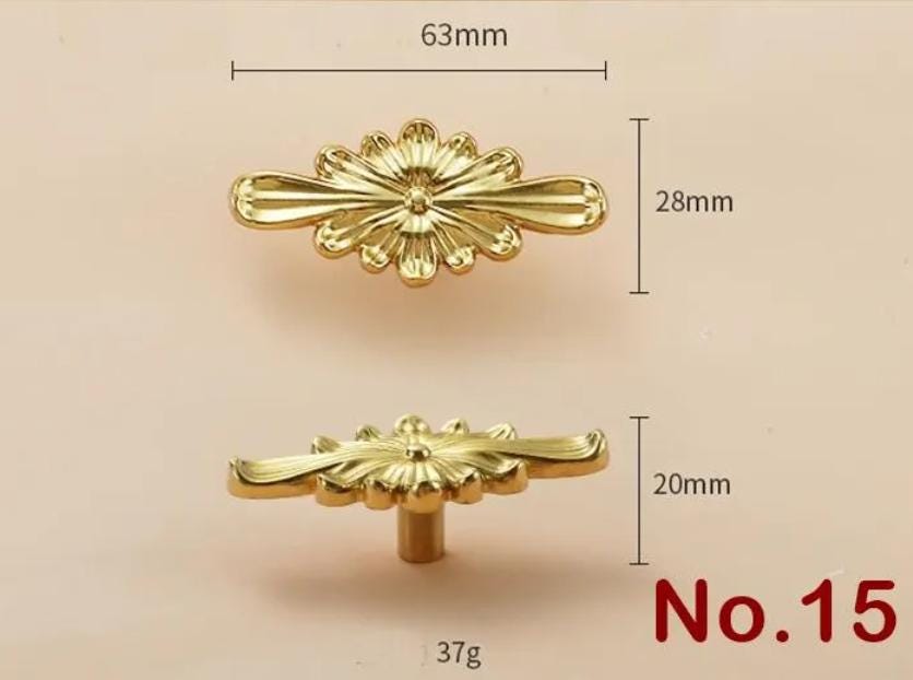 Solid Brass Flower Drawer Knob 20 63 mm 3/4 2 1/2 Inches Gold Color Kitchen Door Drawer Pull Furniture Hardware Wholesale