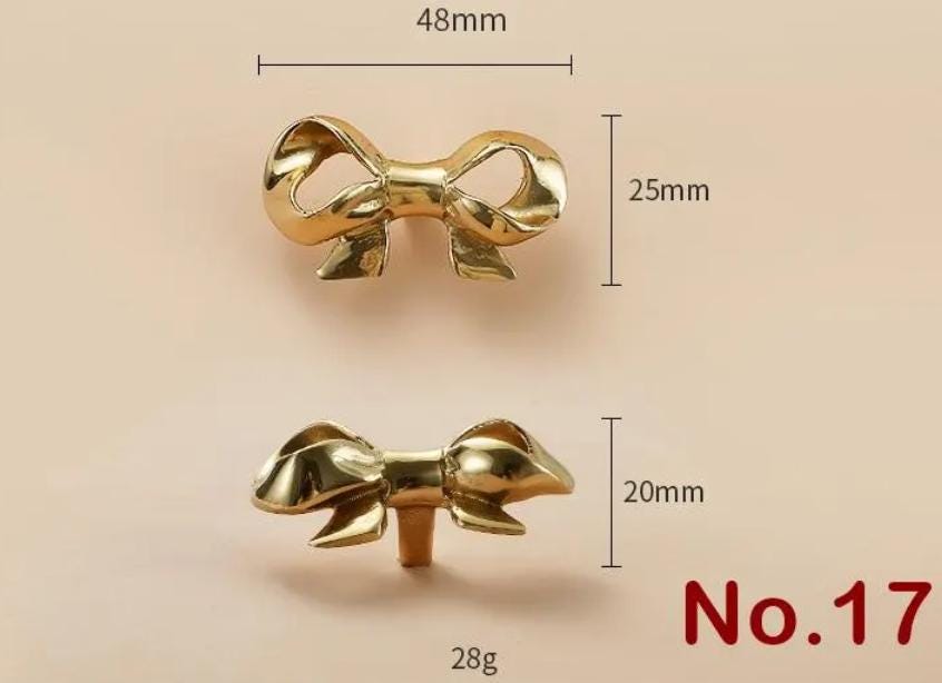 Solid Brass Bowknot Drawer Knob 48 55 mm 1 7/8 2 1/8 Inches Gold Color Kitchen Door Drawer Pull Furniture Hardware Wholesale