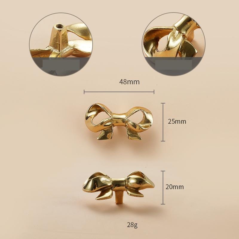 Solid Brass Bowknot Drawer Knob 48 55 mm 1 7/8 2 1/8 Inches Gold Color Kitchen Door Drawer Pull Furniture Hardware Wholesale