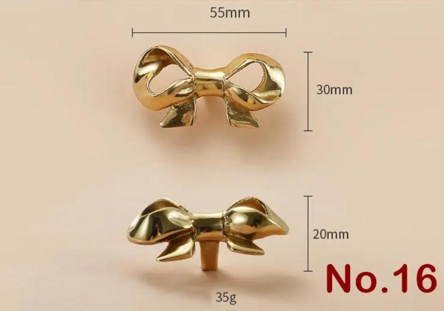 Solid Brass Bowknot Drawer Knob 48 55 mm 1 7/8 2 1/8 Inches Gold Color Kitchen Door Drawer Pull Furniture Hardware Wholesale