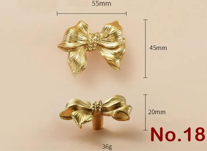 Solid Brass Bowknot Drawer Knob 20 55 mm 3/4 2 1/8 Inches Gold Color Kitchen Door Drawer Pull Furniture Hardware Wholesale