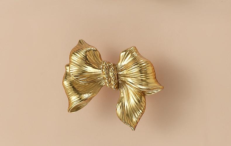 Solid Brass Bowknot Drawer Knob 20 55 mm 3/4 2 1/8 Inches Gold Color Kitchen Door Drawer Pull Furniture Hardware Wholesale