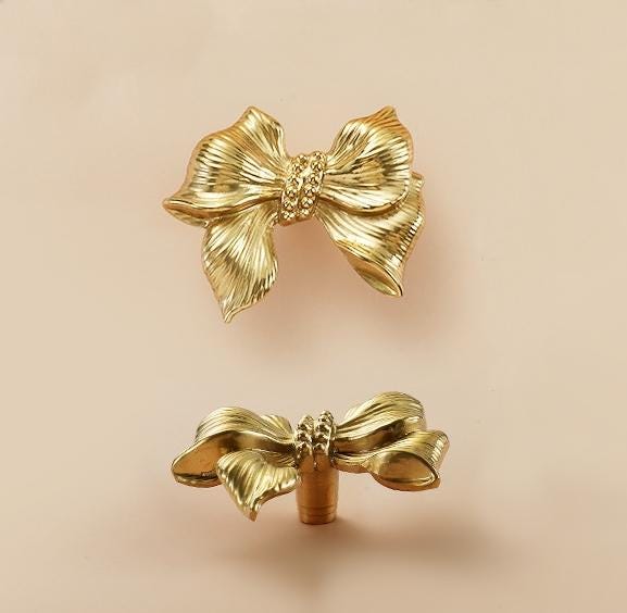 Solid Brass Bowknot Drawer Knob 20 55 mm 3/4 2 1/8 Inches Gold Color Kitchen Door Drawer Pull Furniture Hardware Wholesale