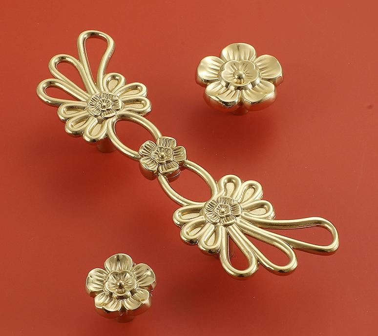 Solid Brass Flowering Branch Drawer Knob 23 140mm 7/8" 5 5/8" Gold Color Kitchen Door Drawer Pull Furniture Hardware Wholesale