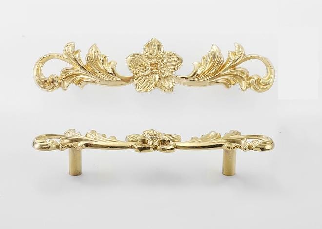 Solid Brass Flowering Branch Drawer Knob 24 146mm 1" 5 3/4" Gold Color Kitchen Door Drawer Pull Furniture Hardware Wholesale