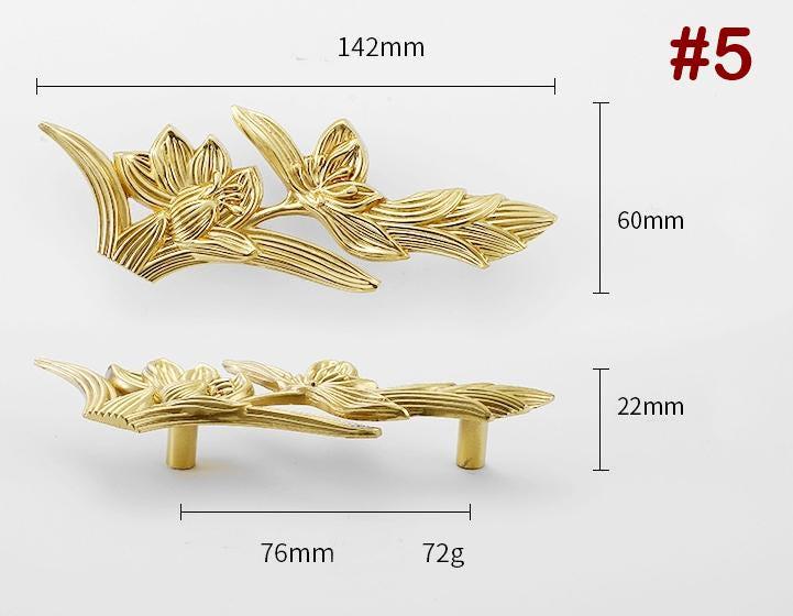 Solid Brass Flowering Branch Drawer Pull Handle 22 142mm 7/8" 5 5/8" Gold Color Kitchen Door Drawer Pull Furniture Hardware Wholesale