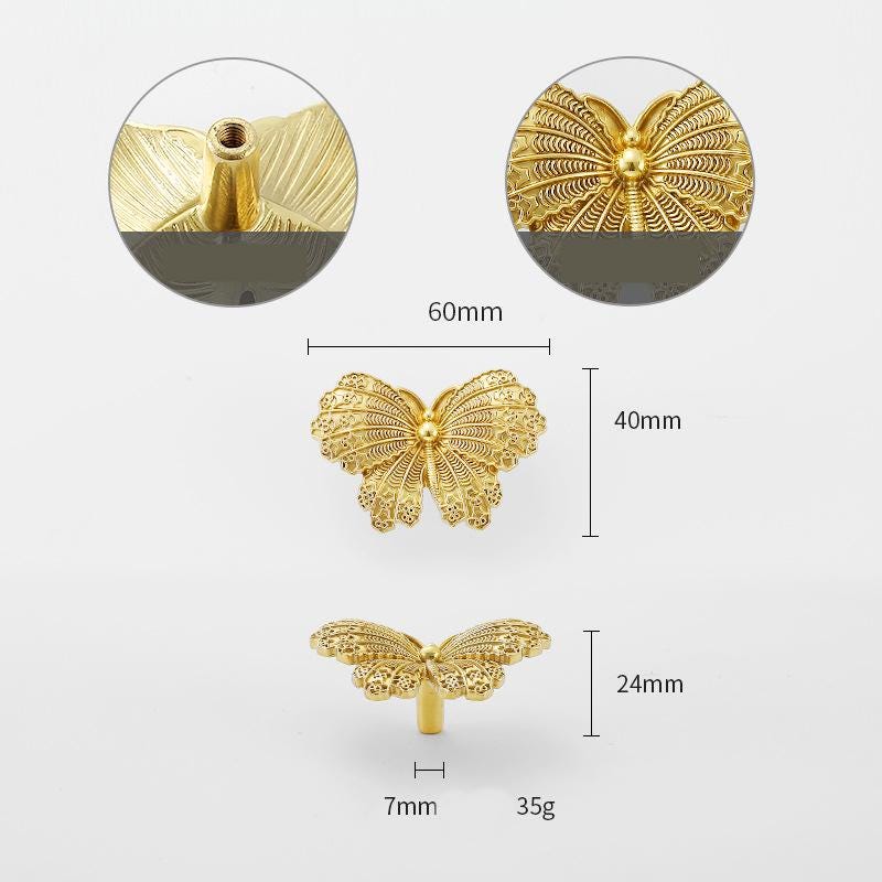 Solid Brass Butterfly Drawer Knob 24 60mm 1" 2 3/8" Gold Color Kitchen Door Drawer Pull Furniture Hardware Wholesale