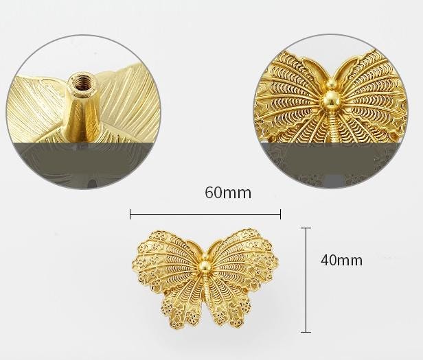 Solid Brass Butterfly Drawer Knob 24 60mm 1" 2 3/8" Gold Color Kitchen Door Drawer Pull Furniture Hardware Wholesale