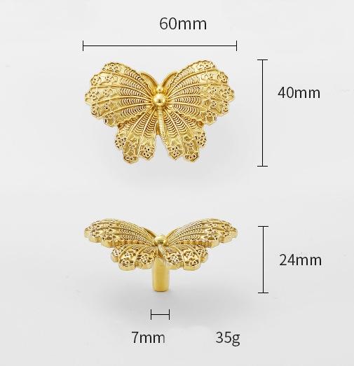 Solid Brass Butterfly Drawer Knob 24 60mm 1" 2 3/8" Gold Color Kitchen Door Drawer Pull Furniture Hardware Wholesale