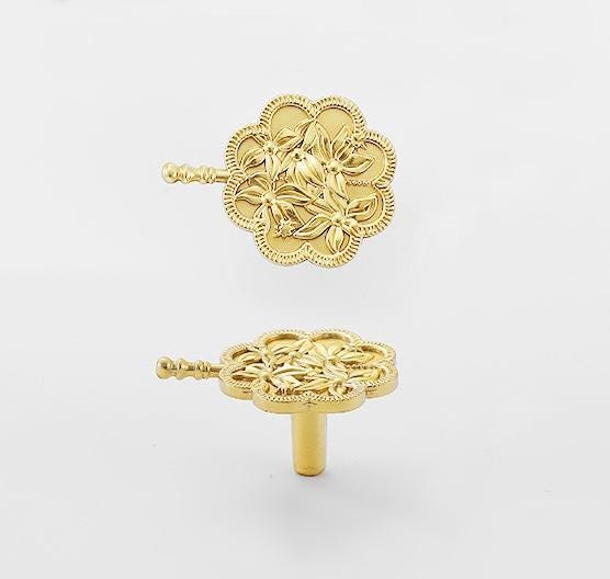 Solid Brass Flower Drawer Knob 25 50mm 1" 2" Gold Color Kitchen Door Drawer Pull Furniture Hardware Wholesale