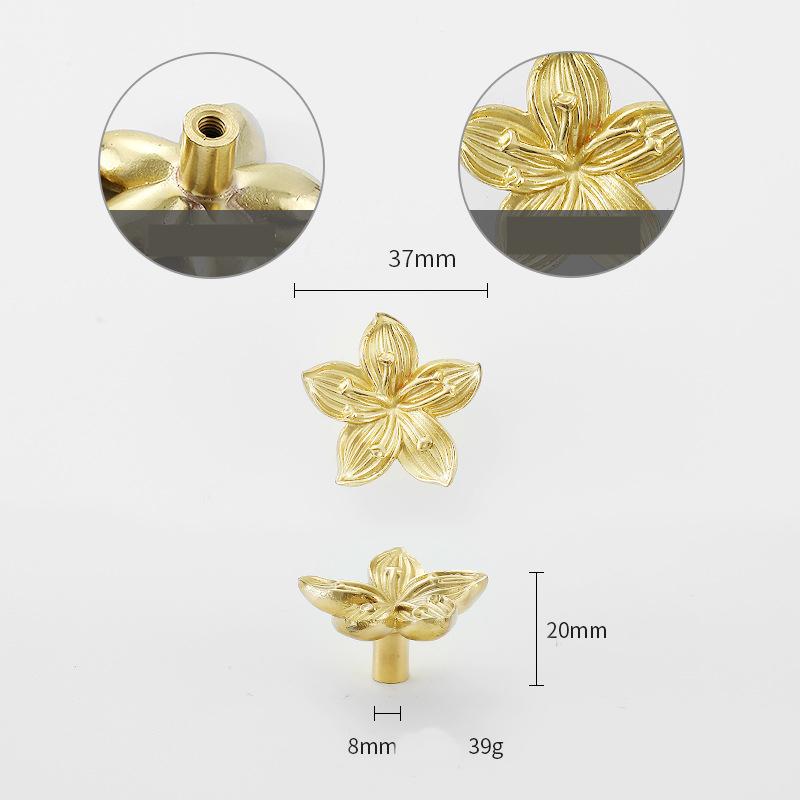 Solid Brass Flower Drawer Knob 20 37mm 3/4" 1 1/2" Gold Color Kitchen Door Drawer Pull Furniture Hardware Wholesale