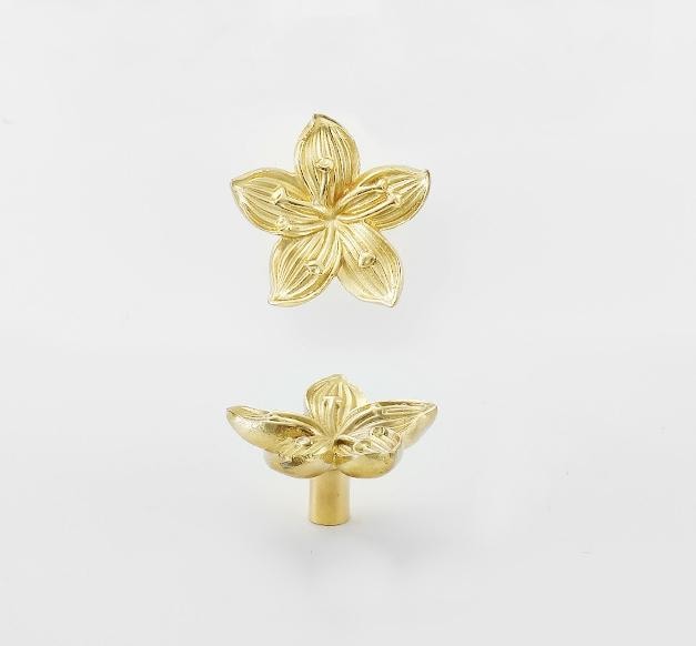 Solid Brass Flower Drawer Knob 20 37mm 3/4" 1 1/2" Gold Color Kitchen Door Drawer Pull Furniture Hardware Wholesale
