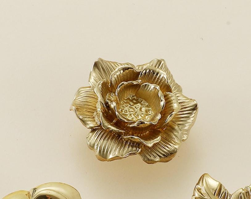Solid Brass Flower Drawer Knob 35 45mm 1 3/8" 1 3/4" Gold Color Kitchen Door Drawer Pull Furniture Hardware Wholesale