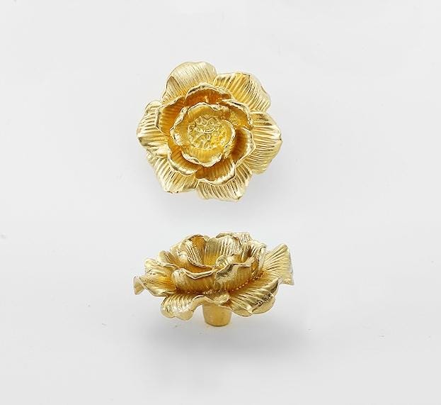 Solid Brass Flower Drawer Knob 35 45mm 1 3/8" 1 3/4" Gold Color Kitchen Door Drawer Pull Furniture Hardware Wholesale