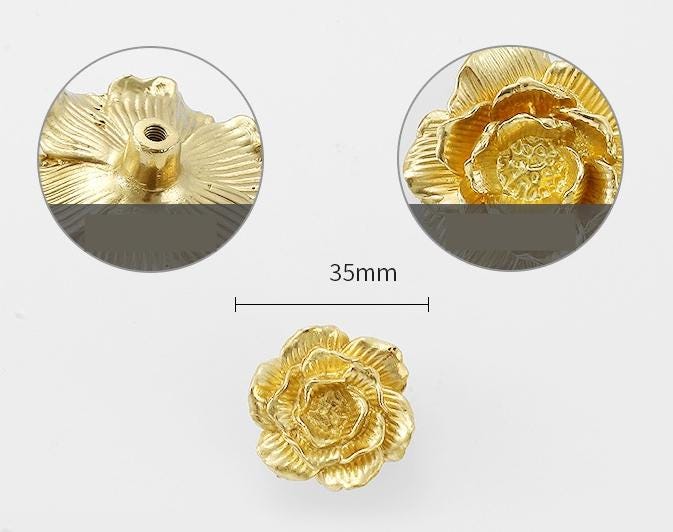 Solid Brass Flower Drawer Knob 35 45mm 1 3/8" 1 3/4" Gold Color Kitchen Door Drawer Pull Furniture Hardware Wholesale