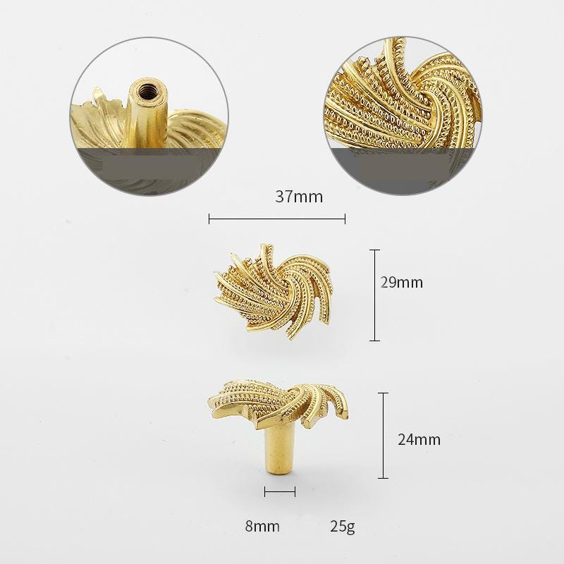 Solid Brass Flower Drawer Knob 24 37mm 1" 1 1/2" Gold Color Kitchen Door Drawer Pull Furniture Hardware Wholesale
