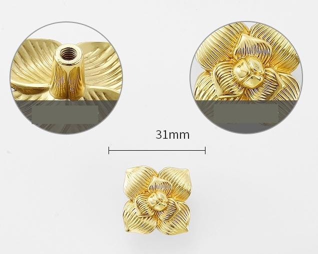 Solid Brass Flower Drawer Knob 25 31mm 1" 1 1/4" Gold Color Kitchen Door Drawer Pull Furniture Hardware Wholesale
