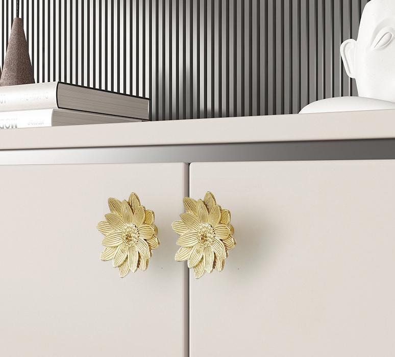 Solid Brass Flower Drawer Knob 23 50mm 7/8" 2" Gold Color Kitchen Door Drawer Pull Furniture Hardware Wholesale