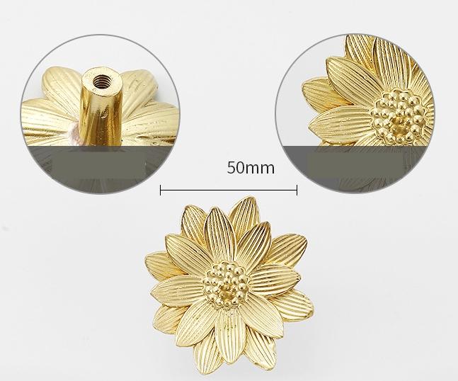 Solid Brass Flower Drawer Knob 23 50mm 7/8" 2" Gold Color Kitchen Door Drawer Pull Furniture Hardware Wholesale